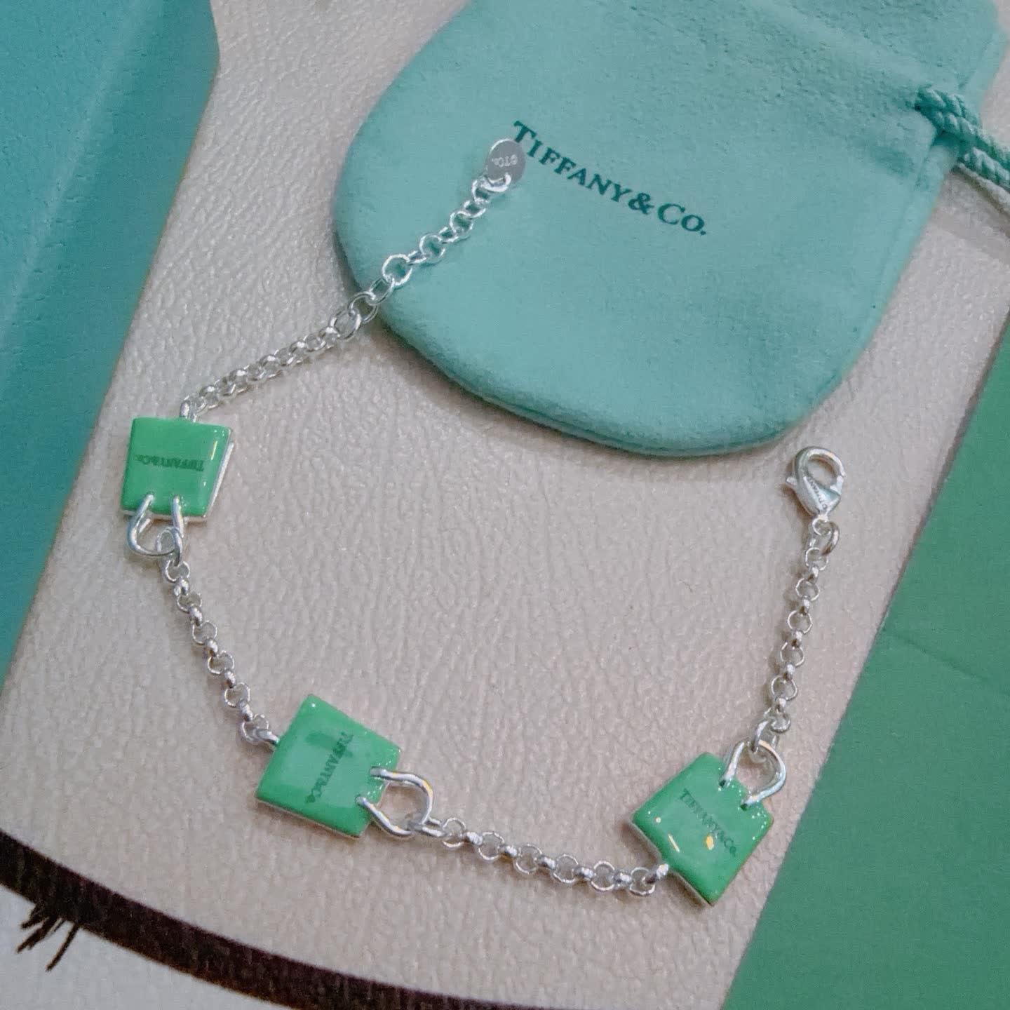 Tiffany & Co. Green Enamel Link Bracelet